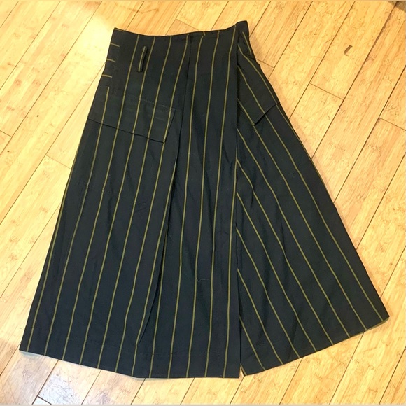 VINCE. Striped Utility Skirt - Black/Olive - Picture 2 of 6